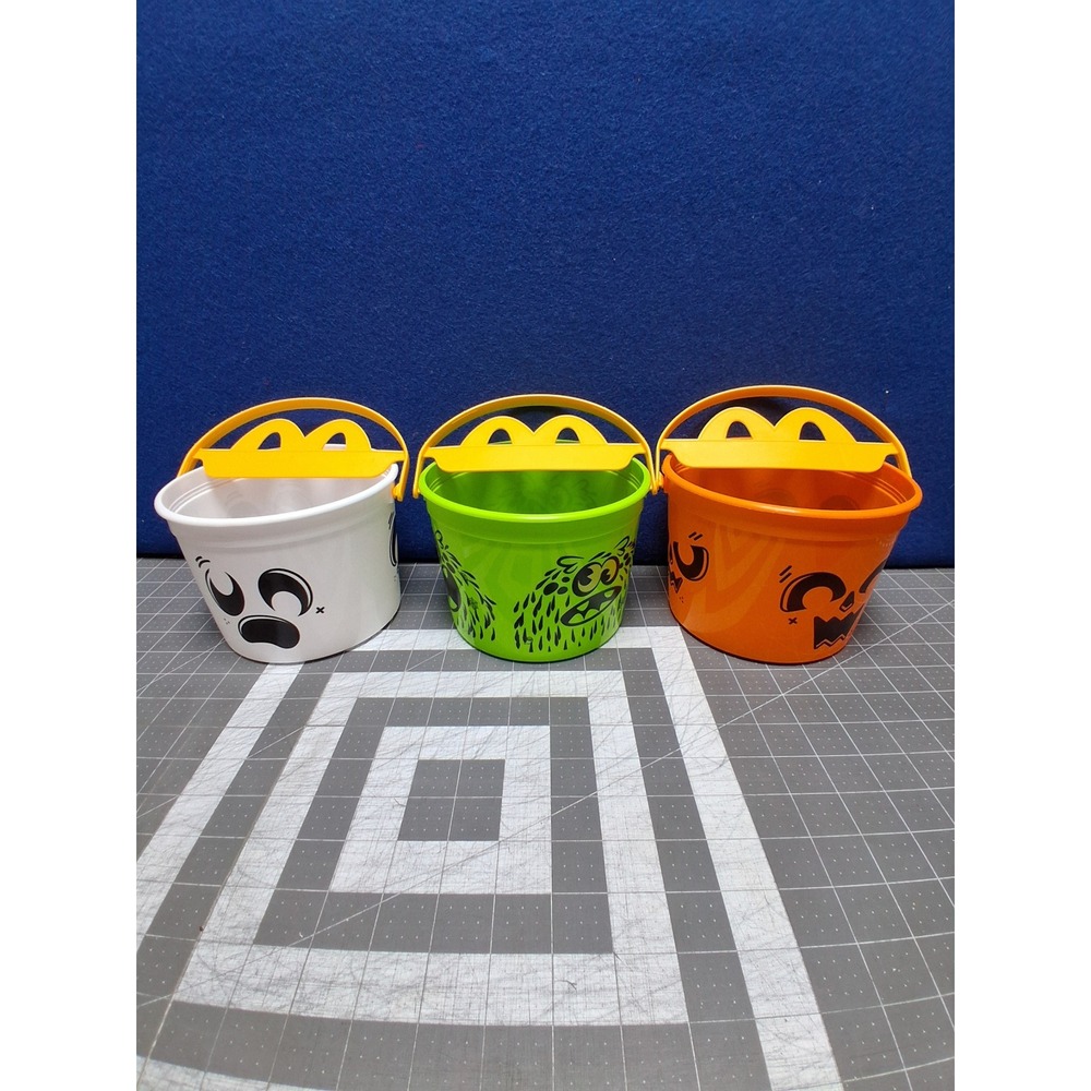 4 McDonalds‎ Halloween Happy Meal Bucket Green Monster Boo Bucket Yellow Handle